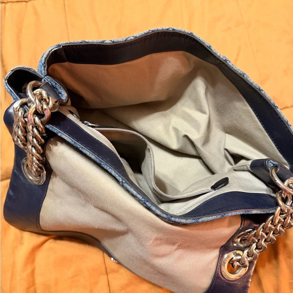 Rebecca Minkoff Quilted Denim Shoulder Bag with silverChain